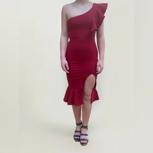 burgundy dress shein Shein Bae Wrap Front Ruched Detail Velvet Dress Burgundy Women's Medium 6